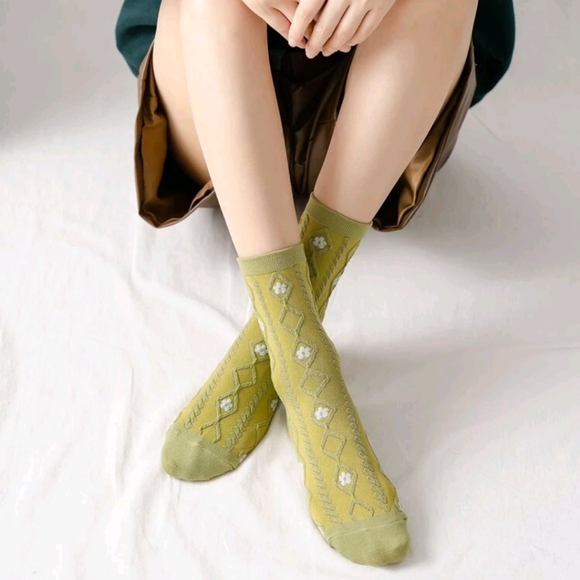 5pairs Floral Pattern Crew Socks - Picture 4 of 5